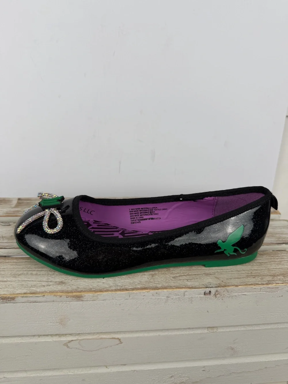 Wicked black glitter ballet flats green flying monkey graphics Size 3